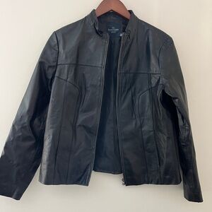 Faded Glory Black Leather Lightweight Jacket | Size Large